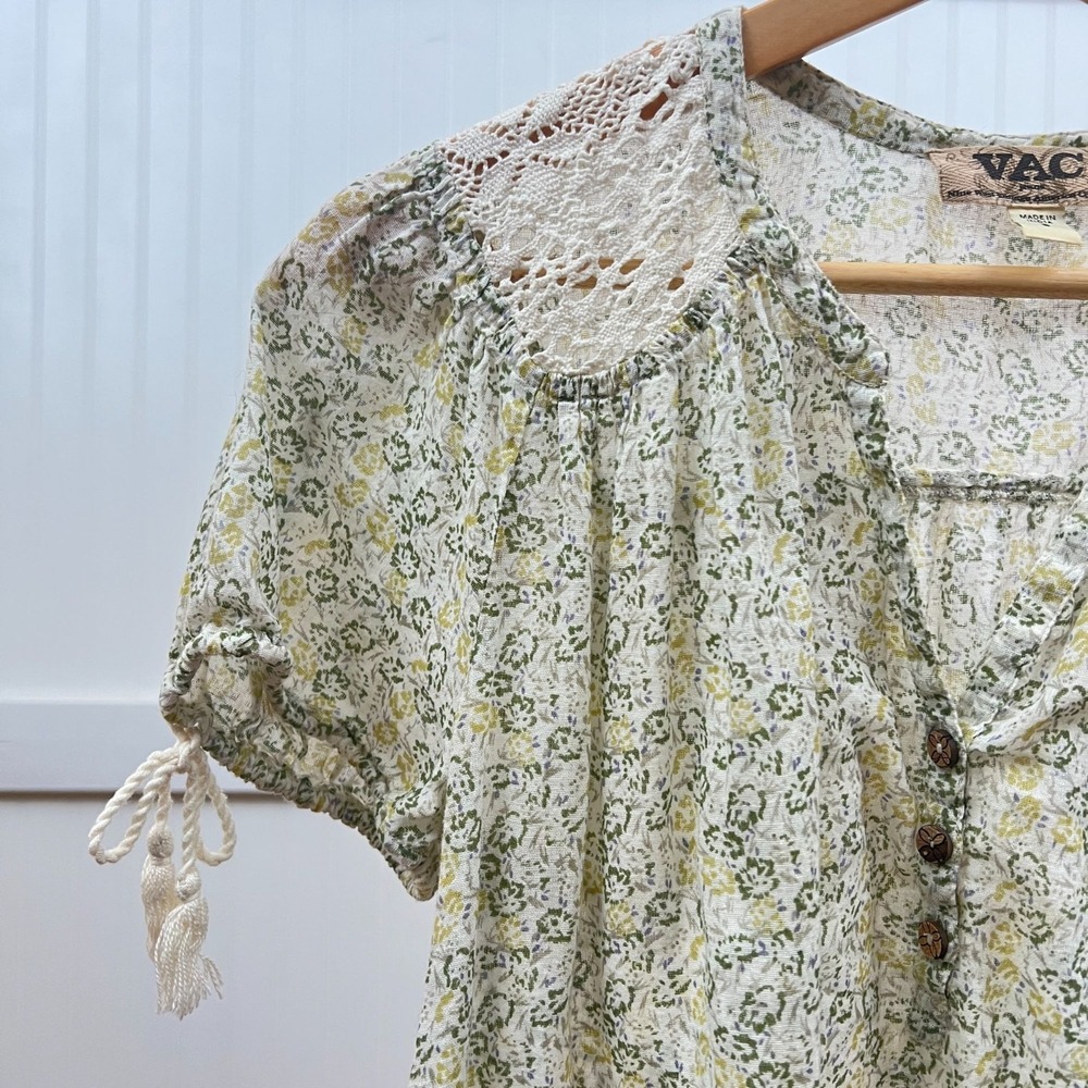 VAC Nine West Blouse Cottagecore Hippie Women's S Ditsy Floral Crochet Lace Y2K - Picture 4 of 9